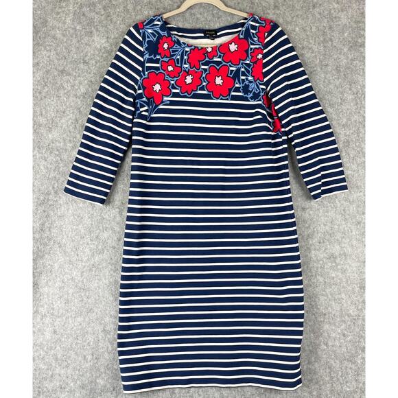 Talbots Shift Dress Womens Large Floral Stripe 3/4 Sleeve Cotton Colorful Casual - Picture 1 of 13